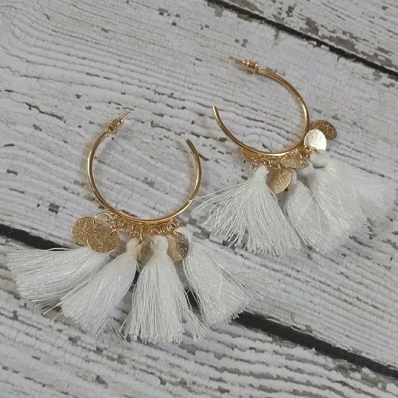 Swanky Coconut Jewelry - Trendy Hoop Tassel Earrings Swanky Coconut Jewelry - Trendy Hoop Tassel Earrings